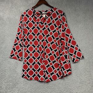 Chicos Shirt Womens 3 (XL) Geometric Print Tunic 3/4 Sleeve Stretch Blouse